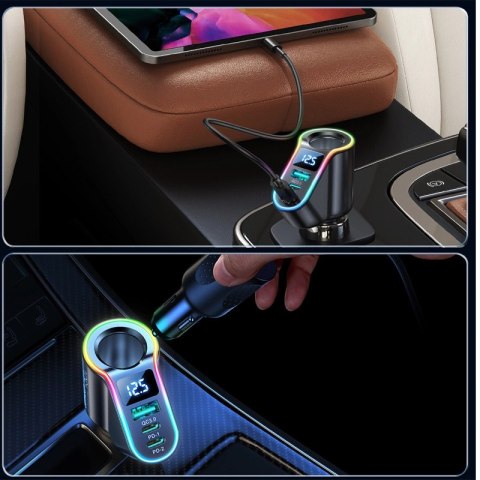 Joyroom szybka ładowarka samochodowa 4w1 USB-A QC3.0 / 2xUSB-C PD 150W czarna (JR-CL21) Joyroom szybka ładowarka samochodowa 4w1 USB-A QC3.0 / 2xUSB-C PD 150W czarna (JR-CL21)