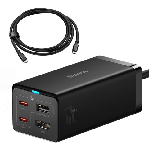 Ładowarka sieciowa GaN5 Baseus CCGP110201 HUB HDMI 2x USB-C / USB-A / HDMI 4K 30Hz 1,5m - czarna + kabel USB-C - USB-C 100W 1m Ładowarka sieciowa GaN5 Baseus CCGP110201 HUB HDMI 2x USB-C / USB-A / HDMI 4K 30Hz 1,5m - czarna + kabel USB-C - USB-C 100W 1m