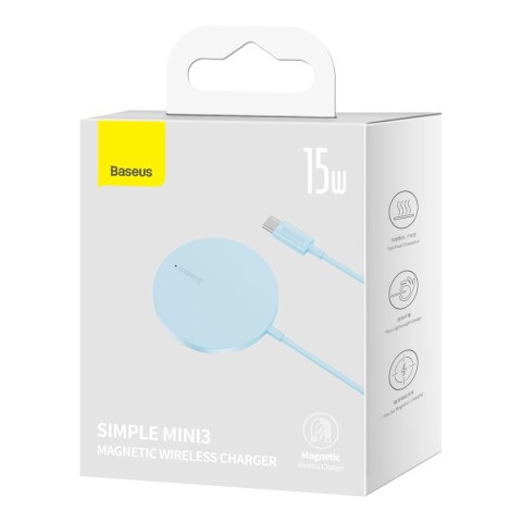 Baseus Simple Mini3 ładowarka magnetyczna MagSafe Qi 15W niebieska Baseus Simple Mini3 ładowarka magnetyczna MagSafe Qi 15W niebieska