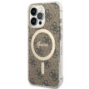 Etui Guess 4G Print MagSafe na iPhone 13 Pro + ładowarka indukcyjna - brązowe
