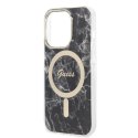 Etui Guess Marble MagSafe na iPhone 14 Pro + ładowarka indukcyjna - czarne