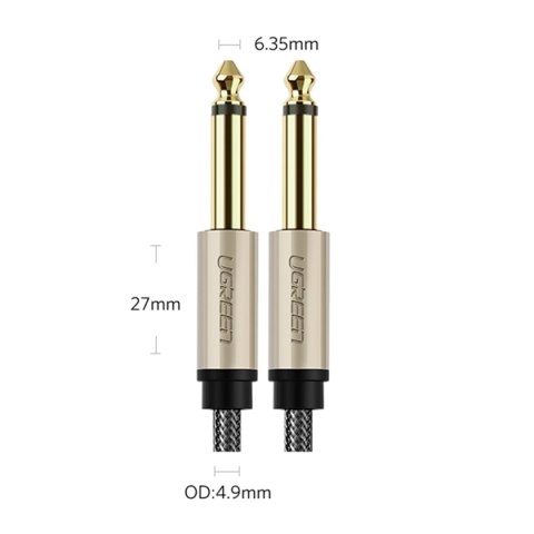 Kabel Ugreen AV128 10640 mono TS jack 6,35mm / jack 6,35mm 5m - szary Kabel Ugreen AV128 10640 mono TS jack 6,35mm / jack 6,35mm 5m - szary