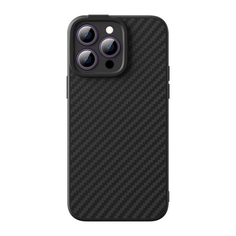 Pancerne etui iPhone 14 Pro kompatybilne z MagSafe szkło hartowane Baseus Synthetic Fiber - czarne Pancerne etui iPhone 14 Pro kompatybilne z MagSafe szkło hartowane Baseus Synthetic Fiber - czarne