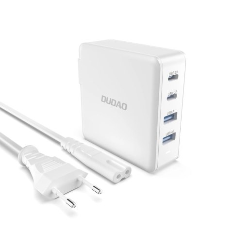 Szybka ładowarka sieciowa GaN 100W 2 x USB-C / 2 x USB Dudao A100EU - biała Szybka ładowarka sieciowa GaN 100W 2 x USB-C / 2 x USB Dudao A100EU - biała