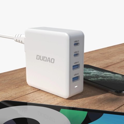 Szybka ładowarka sieciowa GaN 100W 2 x USB-C / 2 x USB Dudao A100EU - biała Szybka ładowarka sieciowa GaN 100W 2 x USB-C / 2 x USB Dudao A100EU - biała
