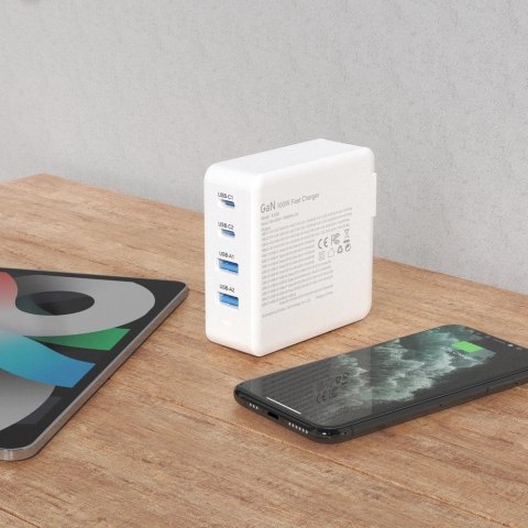 Szybka ładowarka sieciowa GaN 100W 2 x USB-C / 2 x USB Dudao A100EU - biała Szybka ładowarka sieciowa GaN 100W 2 x USB-C / 2 x USB Dudao A100EU - biała