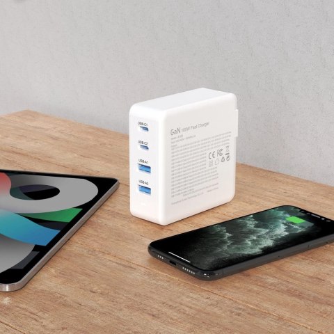 Szybka ładowarka sieciowa GaN 100W 2 x USB-C / 2 x USB Dudao A100EU - biała Szybka ładowarka sieciowa GaN 100W 2 x USB-C / 2 x USB Dudao A100EU - biała