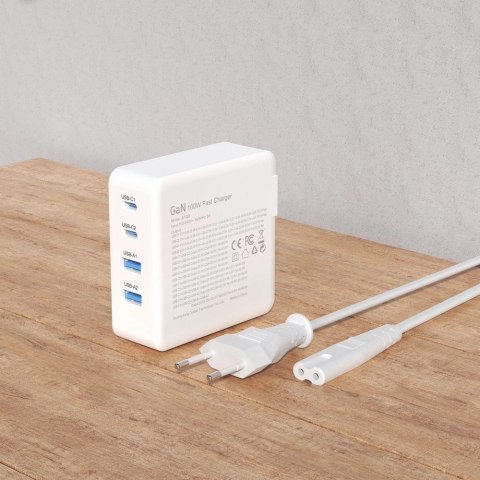 Szybka ładowarka sieciowa GaN 100W 2 x USB-C / 2 x USB Dudao A100EU - biała Szybka ładowarka sieciowa GaN 100W 2 x USB-C / 2 x USB Dudao A100EU - biała