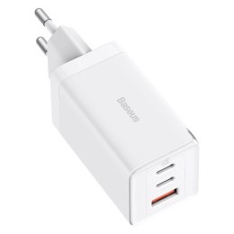 Szybka ładowarka sieciowa GaN 2xUSB C 1xUSB 65W Baseus GaN5 Pro + kabel USB C - USB C 100W - biała