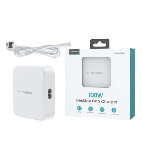 Szybka ładowarka sieciowa GaN Choetech PD8008 100W 2x USB-A / 2x USB-C - biała Szybka ładowarka sieciowa GaN Choetech PD8008 100W 2x USB-A / 2x USB-C - biała