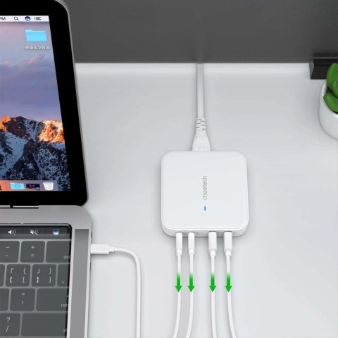 Szybka ładowarka sieciowa GaN Choetech PD8008 100W 2x USB-A / 2x USB-C - biała Szybka ładowarka sieciowa GaN Choetech PD8008 100W 2x USB-A / 2x USB-C - biała