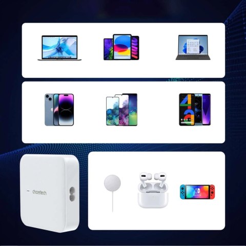 Szybka ładowarka sieciowa GaN Choetech PD8008 100W 2x USB-A / 2x USB-C - biała Szybka ładowarka sieciowa GaN Choetech PD8008 100W 2x USB-A / 2x USB-C - biała