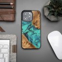 Etui Bewood Unique Turquoise z drewna i żywicy na iPhone 13 Pro - turkusowo-czarne