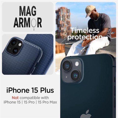 Etui Spigen Mag Armor z MagSafe na iPhone 15 Plus - niebieskie Etui Spigen Mag Armor z MagSafe na iPhone 15 Plus - niebieskie