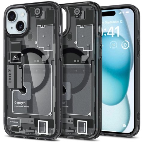 Etui Spigen Ultra Hybrid Mag z MagSafe na iPhone 15 Plus - ciemnoszare (wzór Zero One) Etui Spigen Ultra Hybrid Mag z MagSafe na iPhone 15 Plus - ciemnoszare (wzór Zero One)
