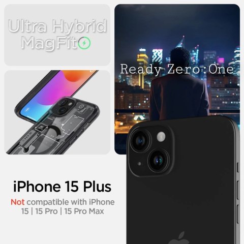 Etui Spigen Ultra Hybrid Mag z MagSafe na iPhone 15 Plus - ciemnoszare (wzór Zero One) Etui Spigen Ultra Hybrid Mag z MagSafe na iPhone 15 Plus - ciemnoszare (wzór Zero One)