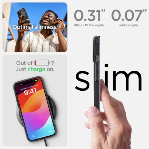 Etui Spigen Ultra Hybrid Mag z MagSafe na iPhone 15 Plus - ciemnoszare (wzór Zero One) Etui Spigen Ultra Hybrid Mag z MagSafe na iPhone 15 Plus - ciemnoszare (wzór Zero One)