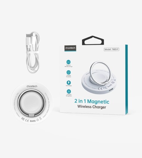 Ładowarka indukcyjna Choetech T603-F MagSafe z uchwytem - biała Ładowarka indukcyjna Choetech T603-F MagSafe z uchwytem - biała