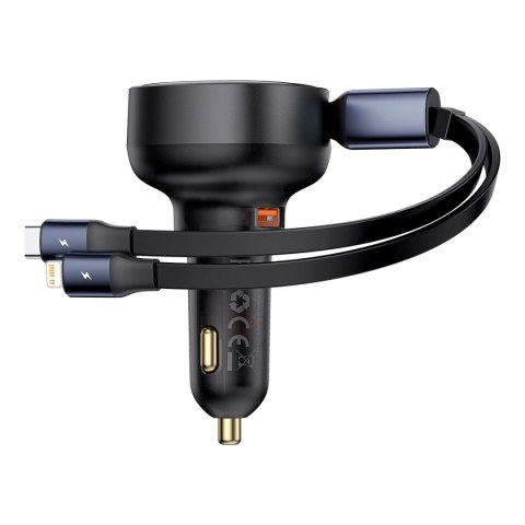 Ładowarka samochodowa Baseus Enjoyment USB-A z kablem USB-C / Lightning 60W - czarny Ładowarka samochodowa Baseus Enjoyment USB-A z kablem USB-C / Lightning 60W - czarny