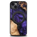 Etui Bewood Unique MagSafe Violet z drewna i żywicy na iPhone 15 Plus - fioletowo-czarne