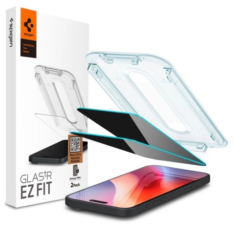 Szkło hartowane Spigen Glas.tR EzFit prywatyzujące na iPhone 15 / 16 z adapterem (2 szt.) Szkło hartowane Spigen Glas.tR EzFit prywatyzujące na iPhone 15 / 16 z adapterem (2 szt.)