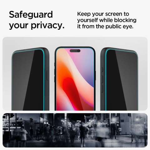 Szkło hartowane Spigen Glas.tR EzFit prywatyzujące na iPhone 15 / 16 z adapterem (2 szt.) Szkło hartowane Spigen Glas.tR EzFit prywatyzujące na iPhone 15 / 16 z adapterem (2 szt.)