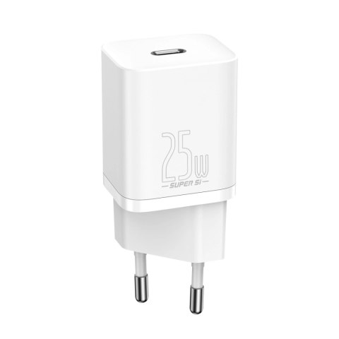 Szybka ładowarka sieciowa Baseus Si USB-C 25W 3A z kablem USB-C / USB-C 1m - biały Szybka ładowarka sieciowa Baseus Si USB-C 25W 3A z kablem USB-C / USB-C 1m - biały
