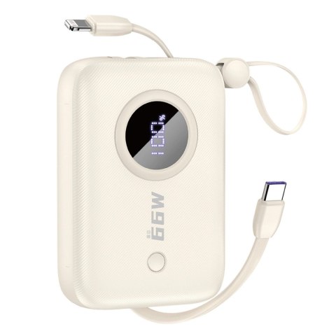 Powerbank Dudao K14 10000mAh z kablami USB-C / Lightning - beżowy Powerbank Dudao K14 10000mAh z kablami USB-C / Lightning - beżowy