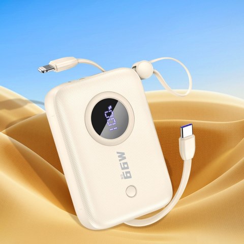 Powerbank Dudao K14 10000mAh z kablami USB-C / Lightning - beżowy Powerbank Dudao K14 10000mAh z kablami USB-C / Lightning - beżowy