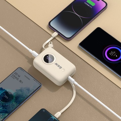Powerbank Dudao K14 10000mAh z kablami USB-C / Lightning - beżowy Powerbank Dudao K14 10000mAh z kablami USB-C / Lightning - beżowy