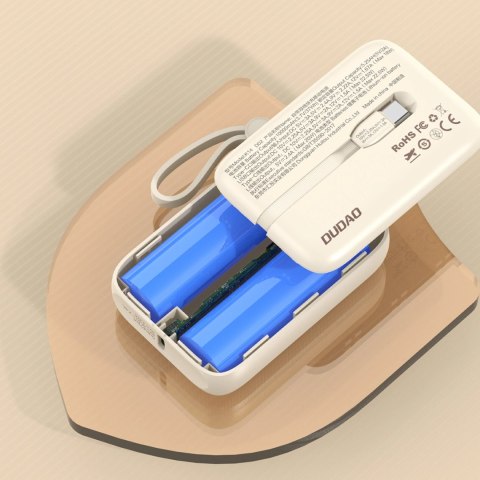 Powerbank Dudao K14 10000mAh z kablami USB-C / Lightning - beżowy Powerbank Dudao K14 10000mAh z kablami USB-C / Lightning - beżowy