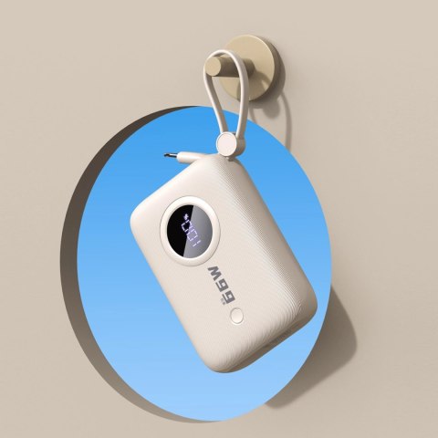 Powerbank Dudao K14 10000mAh z kablami USB-C / Lightning - beżowy Powerbank Dudao K14 10000mAh z kablami USB-C / Lightning - beżowy