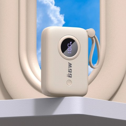 Powerbank Dudao K14 10000mAh z kablami USB-C / Lightning - beżowy Powerbank Dudao K14 10000mAh z kablami USB-C / Lightning - beżowy