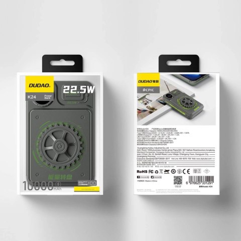Powerbank Dudao K24 10000mAh 22.5W USB-A / USB-C z wyświetlaczem - szary Powerbank Dudao K24 10000mAh 22.5W USB-A / USB-C z wyświetlaczem - szary