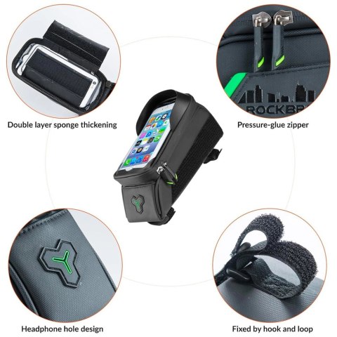 Sakwa rowerowa Rockbros 029-1BK na ramę z pokrowcem na telefon - czarna Sakwa rowerowa Rockbros 029-1BK na ramę z pokrowcem na telefon - czarna