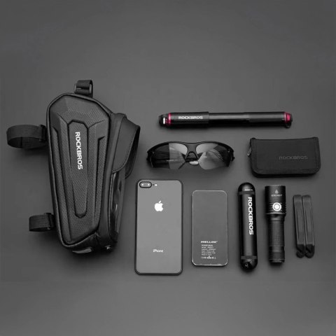 Sakwa rowerowa Rockbros B68 na ramę pancerna z kieszonką na telefon i pokrowcem 1.7l - czarna Sakwa rowerowa Rockbros B68 na ramę pancerna z kieszonką na telefon i pokrowcem 1.7l - czarna