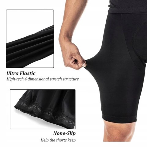 Spodenki rowerowe Rockbros RK2002XL krótkie na szelkach z wkładką XL - czarne Spodenki rowerowe Rockbros RK2002XL krótkie na szelkach z wkładką XL - czarne