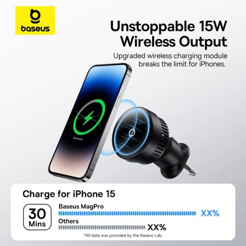 Uchwyt samochodowy Baseus MagPro Series z ładowarką indukcyjną 15W na kratkę nawiewu - czarny Uchwyt samochodowy Baseus MagPro Series z ładowarką indukcyjną 15W na kratkę nawiewu - czarny