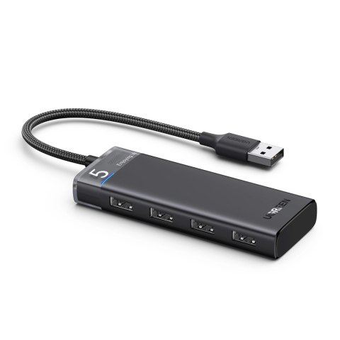 HUB Ugreen CM653 z 4 portami USB-A i kablem zasilającym USB-A - czarny HUB Ugreen CM653 z 4 portami USB-A i kablem zasilającym USB-A - czarny