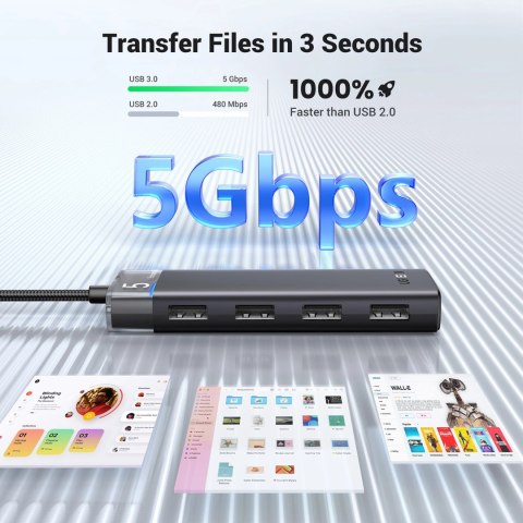 HUB Ugreen CM653 z 4 portami USB-A i kablem zasilającym USB-A - czarny HUB Ugreen CM653 z 4 portami USB-A i kablem zasilającym USB-A - czarny