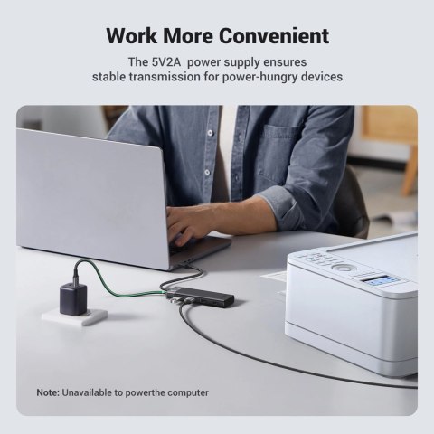 HUB Ugreen CM653 z 4 portami USB-A i kablem zasilającym USB-A - czarny HUB Ugreen CM653 z 4 portami USB-A i kablem zasilającym USB-A - czarny