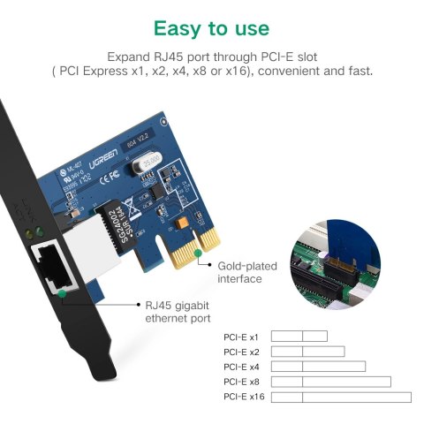 Karta sieciowa Ugreen US230 Gigabit 10/100/1000Mbps PCI-E - czarna Karta sieciowa Ugreen US230 Gigabit 10/100/1000Mbps PCI-E - czarna