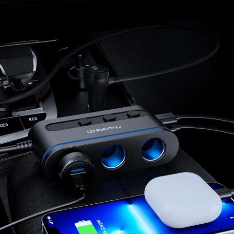 Ładowarka Choetech TC0021 samochodowa 2x USB-C PD 1x USB-A QC 3x gniazdo zapalniczki - czarna Ładowarka Choetech TC0021 samochodowa 2x USB-C PD 1x USB-A QC 3x gniazdo zapalniczki - czarna