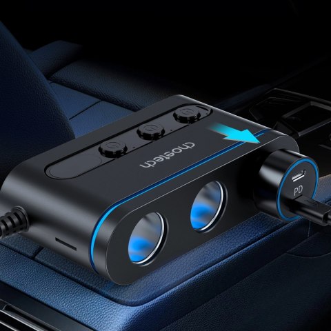 Ładowarka Choetech TC0021 samochodowa 2x USB-C PD 1x USB-A QC 3x gniazdo zapalniczki - czarna Ładowarka Choetech TC0021 samochodowa 2x USB-C PD 1x USB-A QC 3x gniazdo zapalniczki - czarna