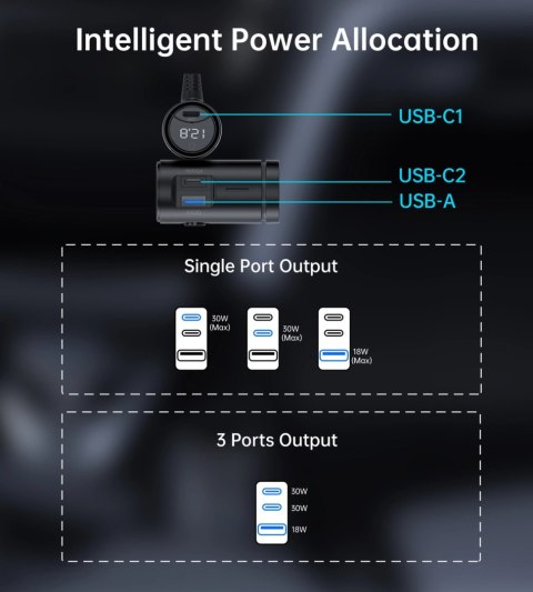 Ładowarka Choetech TC0021 samochodowa 2x USB-C PD 1x USB-A QC 3x gniazdo zapalniczki - czarna Ładowarka Choetech TC0021 samochodowa 2x USB-C PD 1x USB-A QC 3x gniazdo zapalniczki - czarna