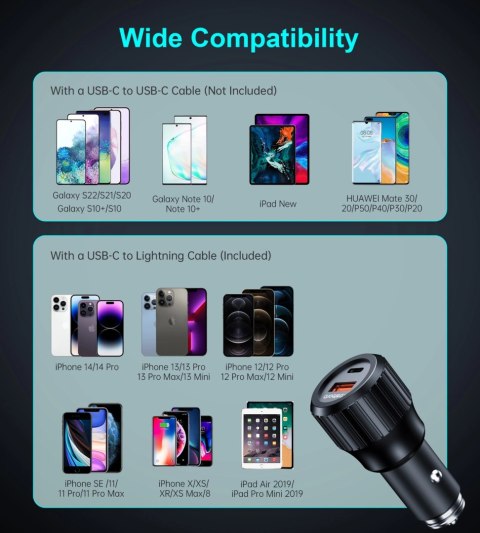 Ładowarka samochodowa Choetech TC0010 USB-C USB-A PD 63W - czarna Ładowarka samochodowa Choetech TC0010 USB-C USB-A PD 63W - czarna