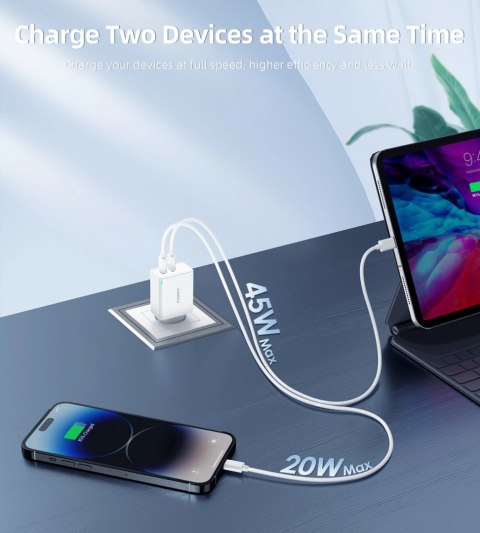 Ładowarka sieciowa Choetech PD6013 2x USB-C PD 65W GaN - biała Ładowarka sieciowa Choetech PD6013 2x USB-C PD 65W GaN - biała
