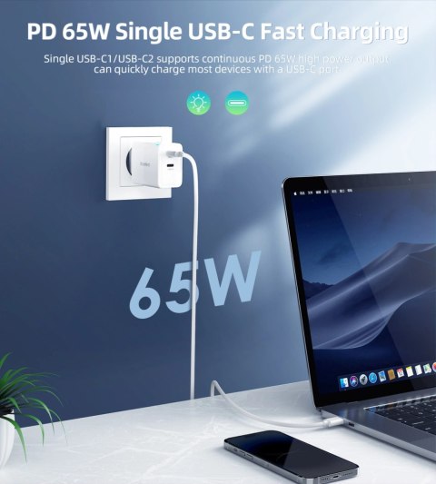 Ładowarka sieciowa Choetech PD6013 2x USB-C PD 65W GaN - biała Ładowarka sieciowa Choetech PD6013 2x USB-C PD 65W GaN - biała
