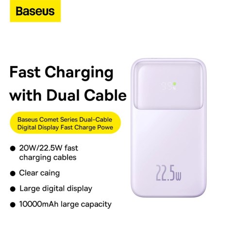 Powerbank Baseus Comet Series z wyświetlaczem 10000mAh 22.5W - fioletowy + kabel USB-A / USB-C Powerbank Baseus Comet Series z wyświetlaczem 10000mAh 22.5W - fioletowy + kabel USB-A / USB-C