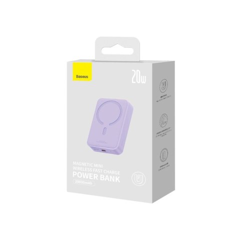 Powerbank Baseus Magnetic Mini 20000 mAh 20W - fioletowy + kabel USB-C / USB-C Powerbank Baseus Magnetic Mini 20000 mAh 20W - fioletowy + kabel USB-C / USB-C